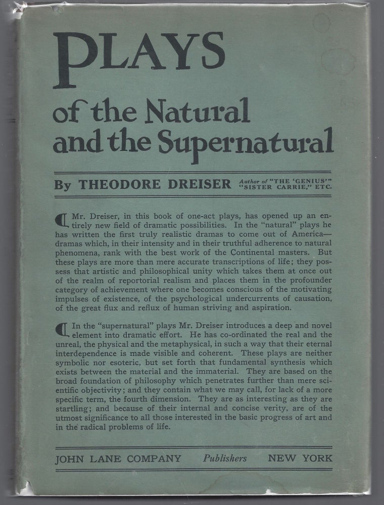 Item #008817 Plays of the Natural and the Supernatural. Theodore Dreiser.