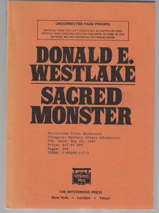 Item #016069 Sacred Monster (Uncorrected Page Proofs). Donald E. Westlake