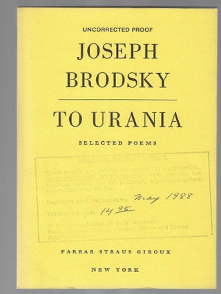 Item #016105 To Urania: Poems (Uncorrected Advance Proofs). Joseph Brodsky