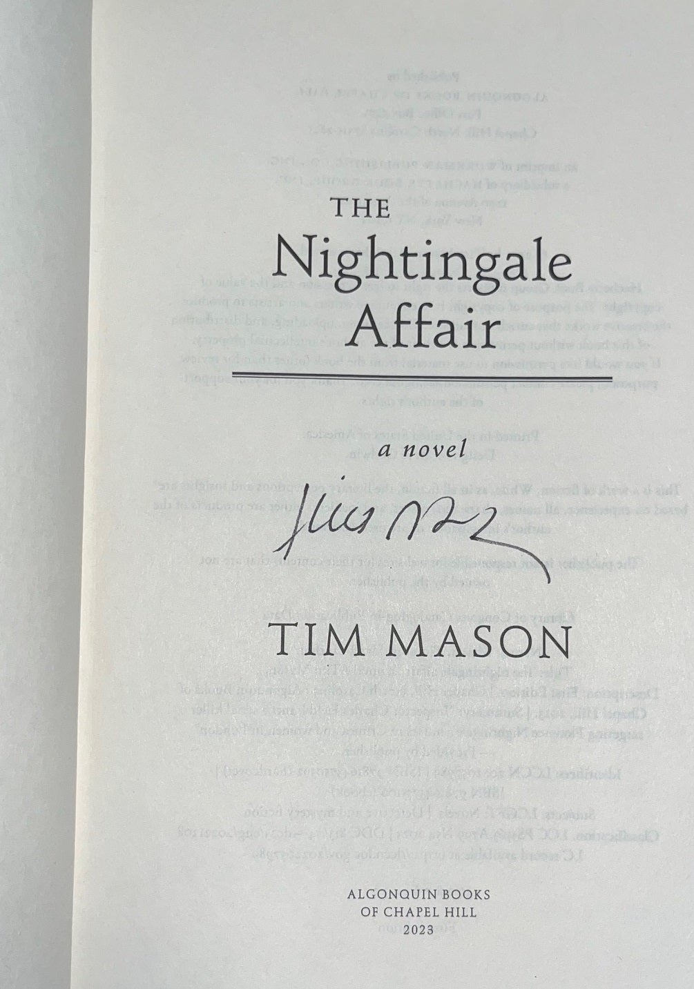 The Nightingale Affair Signed First Edition | Tim Mason | 1st Edition