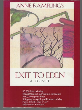 Item #017853 Exit to Eden (Advacne Reading Copy from Uncorrected Proofs). Anne Rampling, Anne Rice